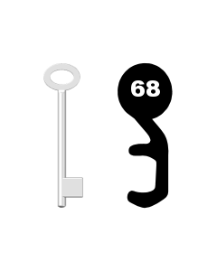 Buntbartschlüssel für Kastenschloss Nr. 68 (Abbildung von der Ringseite aus gesehen)