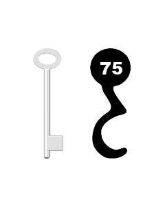 Buntbartschlüssel für Kastenschloss Nr. 75 (Abbildung von der Ringseite aus gesehen)