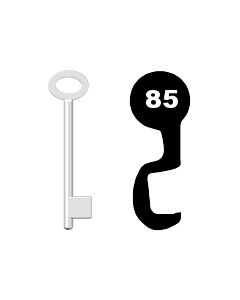 Buntbartschlüssel für Kastenschloss Nr. 85 (Abbildung von der Ringseite aus gesehen)