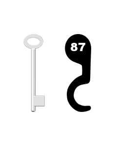 Buntbartschlüssel für Kastenschloss Nr. 87 (Abbildung von der Ringseite aus gesehen)