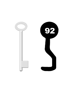 Buntbartschlüssel für Kastenschloss Nr. 92 (Abbildung von der Ringseite aus gesehen)