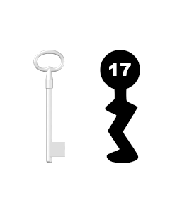 Buntbartschlüssel für leichte Kastenschlösser Nr. 17 (Abbildung von der Ringseite aus gesehen)