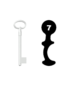 Buntbartschlüssel für leichte (GAH) Kastenschlösser Nr. 7 (Abbildung von der Ringseite aus gesehen)