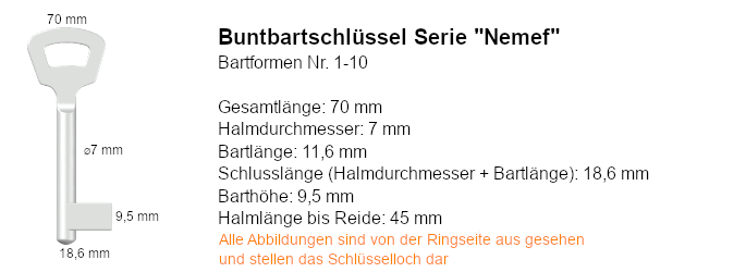 Buntbartschlüssel Serie Nemef